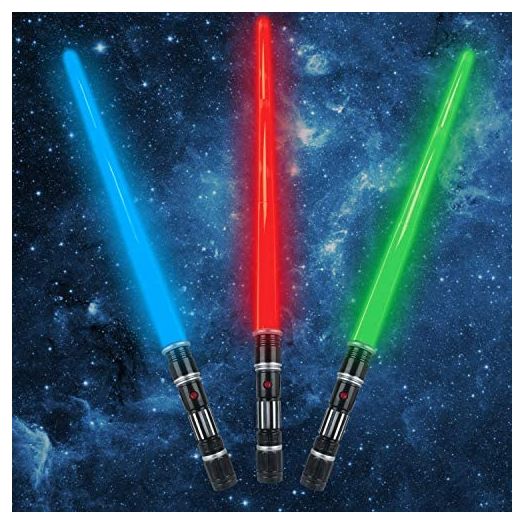 3 pack 3 colors Light Up Saber with FX Sound(Motion Sensitive) and Realistic Handle for Kid, Expandable Light Swords Set for Halloween Dress Up Parties, Xmas Present, Galaxy War Fighters and Warriors