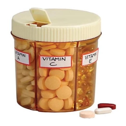 GMS Vitanizer - 6 Compartment Pill Organizer/Vitamin Organizer with Easy Turn Lid and Self Adhesive Labels