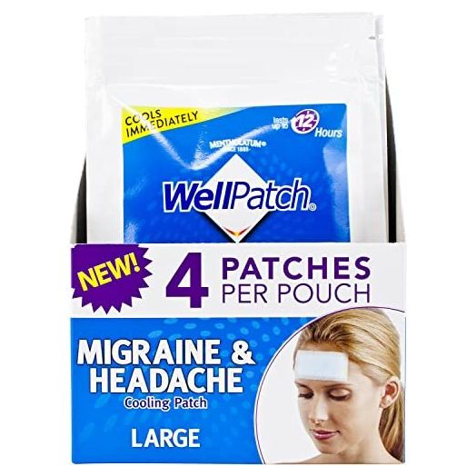 WellPatch Migraine & Headache Cooling Patch - Drug Free, Lasts Up to 12 hours, Safe to Use with Medication - Large Patches (4 Large Patches), Each 4.3 x 2 in