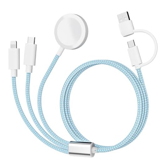    Charging USB C Watch Phone Charger 3 in 2 Cable, Compatible with Apple Watch Ultra SE Series 1-8, Universal Travel Multi Devices All in One Cord, 4FT/1.2M-Blue