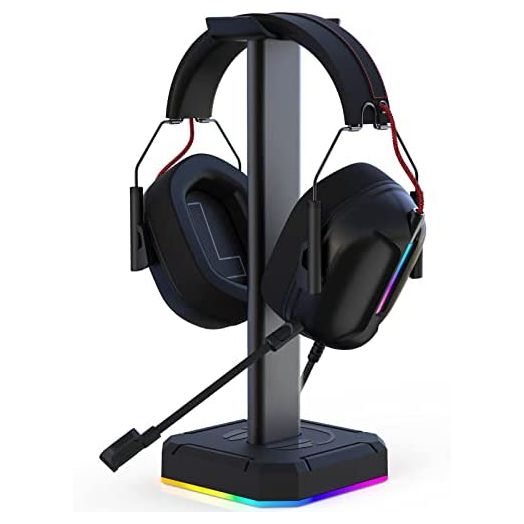 TuparGo G2 Headphone Stand for Desk PC Gaming Headset with Single Rolling Subtitles RGB Light,Suitable for Most Headphone Such as Gaming Headphone/Bluetooth Headphone/Telephone Headset (Basic Black)