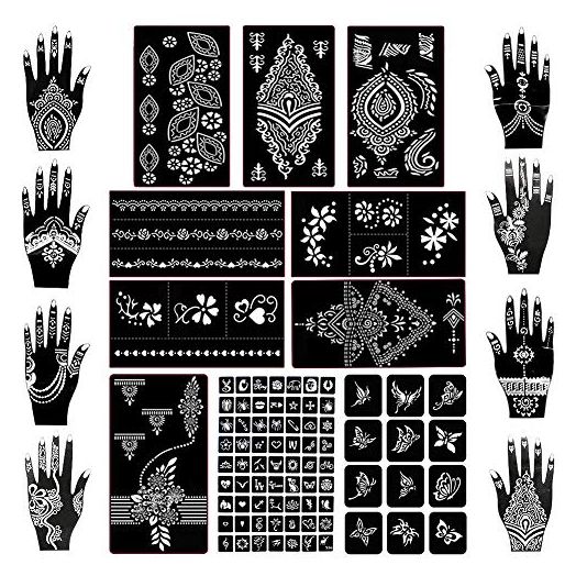 Koogel 18 Sheets Henna Tattoo Stencil Kit, 97 Pcs Temporary Glitter Airbrush Tattoo Stencils Arabian Tattoo