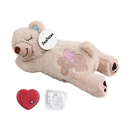 PetPrime Dog Plush Toy Heart Beat Puppy Plush Bear Toy with Warmer Bag Pet Soft Anxiety Puppy Relief Toy for Puppy Dogs Heart Beat Stuffed Animal Puppy Sleeping Buddy Anxiety Dog Toy