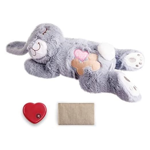 PetPrime Dog Heart beat Puppy Plush Rabbit Toy - with Warmer Bag Pet Soft Anxiety Puppy Relief Toy for Puppy Dogs Heartbeat Stuffed Animal Puppy Sleeping Buddy Anxiety Dog Toy (Gray Rabbit)