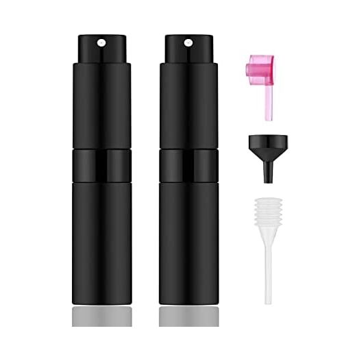 2 PCS/8ml Portable Mini Perfume Atomizer bottles, Empty Refillable Spray Bottle with 3 Types of Refill Tools, Pocket Travel Perfume Sample Bottles