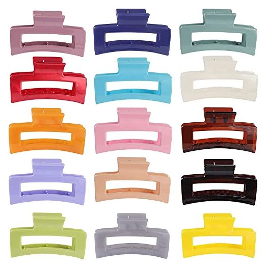 Rectangle Hair Claw Clips Solid Color Hair Clips Stylish Elegant Barrettes for All Hair Types (15 Pack)