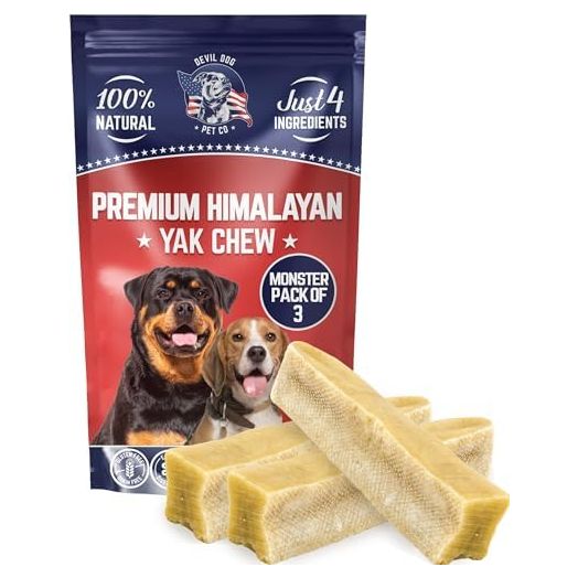 Devil Dog Pet Co. Himalayan Yak Chews – Monster 3 Pack, Yak Cheese Dog Chews, 100% Natural & Healthy, Odor Free, Long Lasting, Yak Chew Treats – Premium Yak Milk Dog Chew, Yak Bones for Dogs
