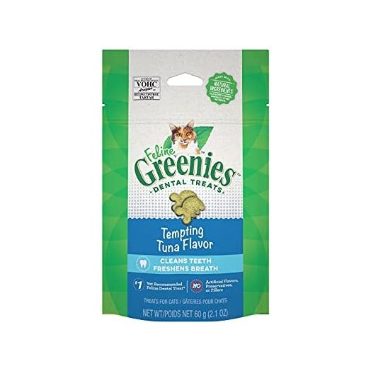 FELINE GREENIES Natural Dental Care Cat Treats Tempting Tuna Flavor, 2.5 oz. Pouch