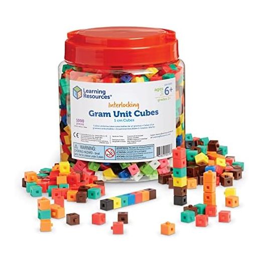 Learning Resources Interlocking Gram Unit Cubes, Math Classroom Teaching Aids, 10 Assorted Colors, Set of 1, 000, Ages 6+