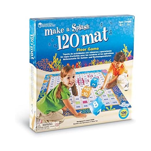 Learning Resources Make a Splash 120 Mat Floor Game, Addition/Subtraction - 136 Pieces, Ages 6+ Math Games for Kids, Educational Games