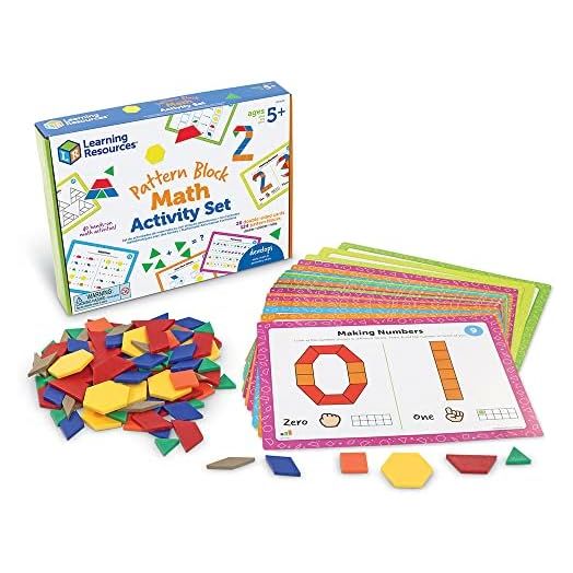 Learning Resources Pattern Block Math Activity Set, Math Games for Kids, Educational Games, Preschool Math, Montessori, 144 Pieces, Age 5+