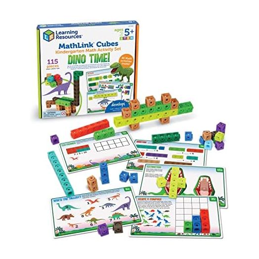 Learning Resources MathLink Cubes Kindergarten Math Activity Set: Dino Time! 115 Pieces, Ages 5+ Kindergarten STEM Activities, Math Games for Kids, Mathlink Cubes Activity Set, Ages 5+