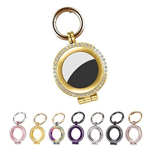 Airtag Case Metal Air Tag Holder Cases for Apple Air Tag Sleeve with Keychain for Anti-Lost Tracker Item Finder Device for Luggage, Cat, Pet or Dog Collar(Gold)