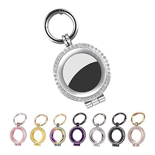 Air Tag Holder Metal for Apple Airtag Protective Case for Airtags Anti-Scratch Air Tag Keychain Airtag Accessories Keyring for Wallet,Luggage,Dog and Cat Pet Collar(Silver)