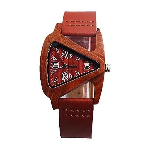 Wooden Watch for Women, Lightweight Triangle Hollow Wood Watch Creative Leather Watch, Red Sandalwood Wristwatch Bracelet