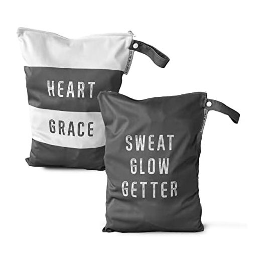 2pcs Sports Wet Dry Bags, Waterproof, Odor lock, Reusable, Machine Washable for Daycare of Wet Items - Travel Gym Yoga Sports Bag for Swimsuits or Wet Clothes (Sweat Glow Getter)