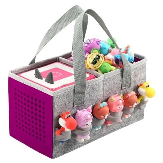 Carrying Case for Toniebox Starter Set and Tonies Figurines, Travel Felt Cloth Musical Toy Folding Bag for Toniebox Accessories (Purple)