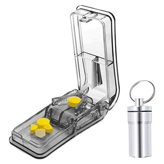 Pill Cutter for Small or Large Pills. The Best Multiple Pill Splitter Ever! Design in The USA. Doubles as a Pill Box. Not Suitable for Tiny Pills. Keychain Pill Holder As a Bonus