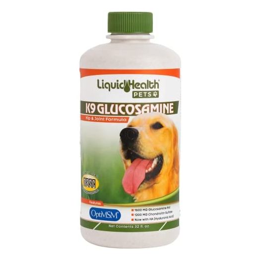 LIQUIDHEALTH 32 Oz K9 Liquid Glucosamine for Dogs, Puppies and Senior Canines - Chondroitin, MSM, Hyaluronic Acid – Joint Health, Dog Vitamins Hip Joint Juice, Dog Joint Oil