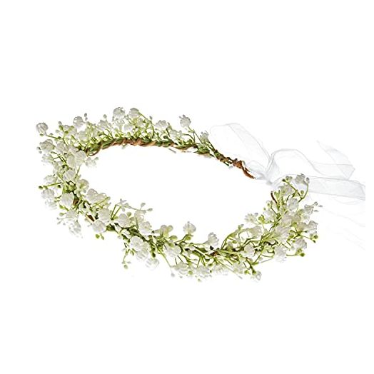 Adjustable Flower Crown for Women Girls Floral Headband Headpiece Halo Wreath Wedding Bride Bridesmaid Flower Girl Garland (14D-Ivory)