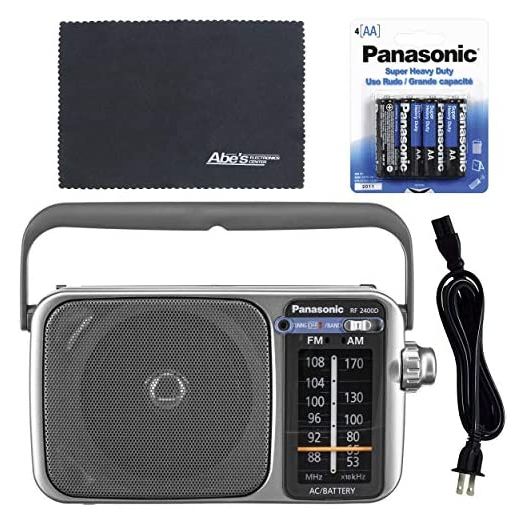 Panasonic RF-2400D / RF-2400 Portable FM/AM Radio with AFC Tuner + 4 X Panasonic AA Batteries + Starter Bundle