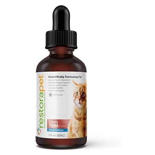 RestoraPet Organic Cat Supplement | Healthy & Safe Antioxidant Liquid Drops | Anti-Inflammatory Multi-Vitamin | Increases Mobility & Energy | Cat Joint Supplement | Tuna Flavored