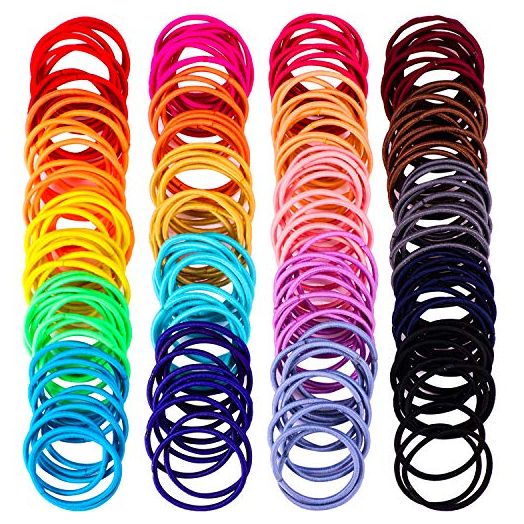 TecUnite 200 Pieces No-metal Hair Elastics Hair Ties Ponytail Holders Hair Bands (2 mm x 2.5 cm, Multicolor)