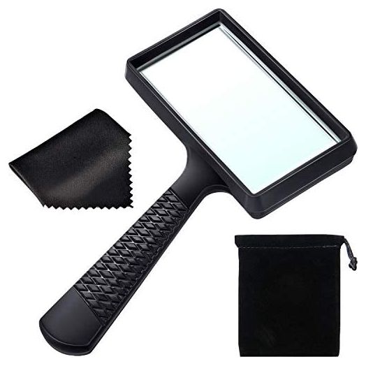 Blulu 3X Handheld Magnifier, 3.77 x 1.89 Inch Rectangular Magnifying Glass, Scratch Resistant Glass Lens