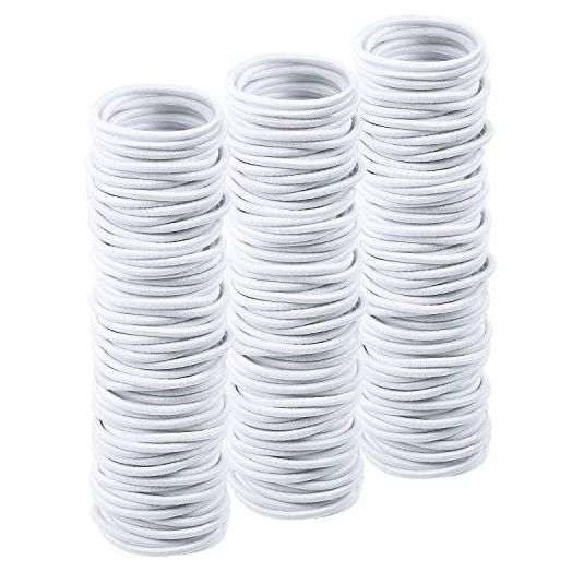 TecUnite 200 Pieces No-metal Hair Elastics Hair Ties Ponytail Holders Hair Bands (2 mm x 2.5 cm, White)