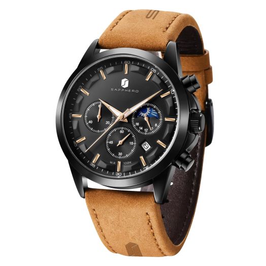 SAPPHERO Mens Watches Watches for Men Analog Watch Waterproof Watch Quartz Chronograph Date Display Leather Band Men's Wrist Watches Casual Business Gifts for Men Fashion Designer Mens Dress Watch
