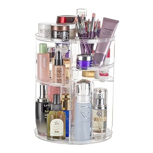 Argox 360 Rotating Makeup Organizer,Large Capacity&Adjustable Multi-Function Cosmetic Storage Box,The Perfect Makeup Organizer On The Dresser (Small, transparent)
