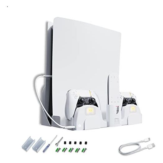 NexiGo PS5 Accessories Wall Mount with DualSense Charging Station, Stable Metal Wall Hanging Stand with LED Charging Indicator for Playstation 5 Console (Disc & Digital), White