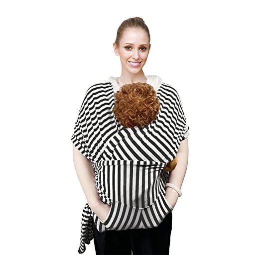 Baby Wrap Carrier, Soft Child Carrier Sling, Stretchy Infant Sling, Perfect for Newborn Babies and Children up to 35 lbs (Black Stripe)