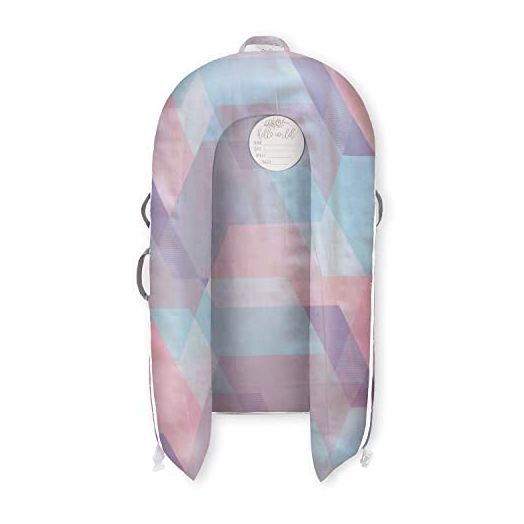 Newborn Lounger Cover for DockATot Deluxe | Cover Replacement Only for Baby Nest | 100% Cotton | Includes “Hello World” Sign (Pastel Geometry) | The Cover is not Created by Dockatot