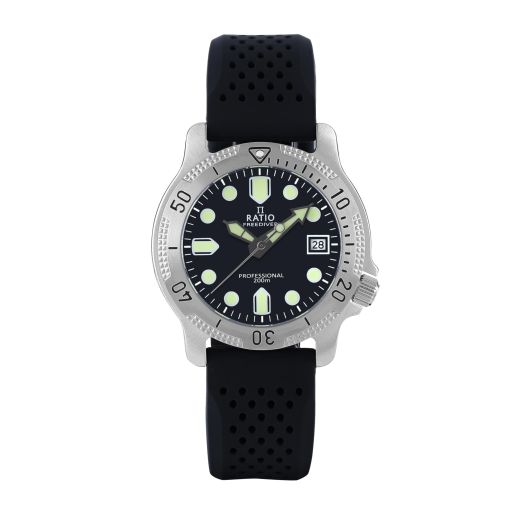 RATIO FreeDiver Professional Dive Watch Sapphire Crystal Quartz Diver Watch 200M Water Resistant Diving Watch for Men (Black)