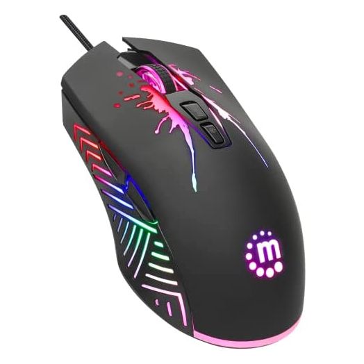 Manhattan RGB Gaming Mouse – 7200 DPI Ergonomic Gamer Optical Mouse with Light Up LED -for Windows PC and Laptop Computer – Long 5 ft Braided USB Wired Cable – Black – 3 Yr Mfg Warranty – 190121