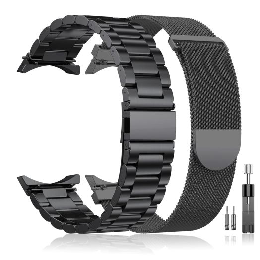 EverAct Compatible for Galaxy Watch 5 Band Pro 45mm,Galaxy Watch 6 Band,Galaxy Watch 5 40mm 44mm Band,No Gap Mesh Band,Stainless Steel Metal Replacement Strap for Men Women