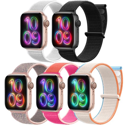 Chinber 5 Pack Sport Loop Bands Compatible with Apple Watch Band 38mm 40mm 41mm 42mm 44mm 45mm 49mm Women Men, Soft Textile Nylon Strap for iWatch Ultra/Ultra 2 Series 9/8/7/6/5/4/3/2/1/SE