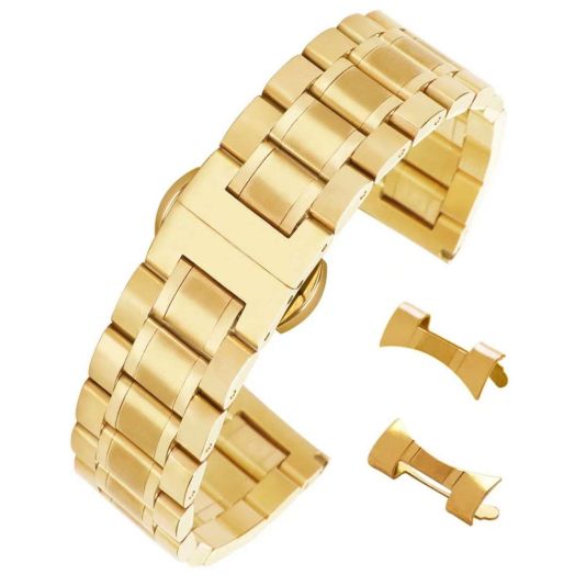 AUTULET 20mm Durable Solid Stainless Steel Bands Watch Bracelets with Easy Release Deployment Buckle in Gold