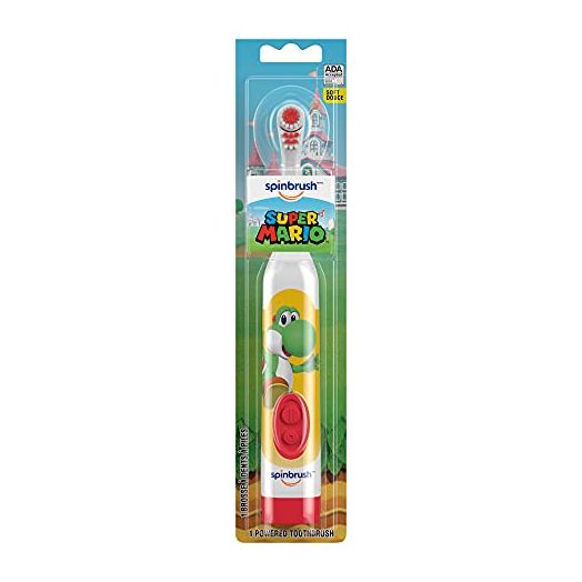 Super Mario Kid’s Spinbrush Electric Battery Toothbrush, Soft, 1 ct, Character May Vary
