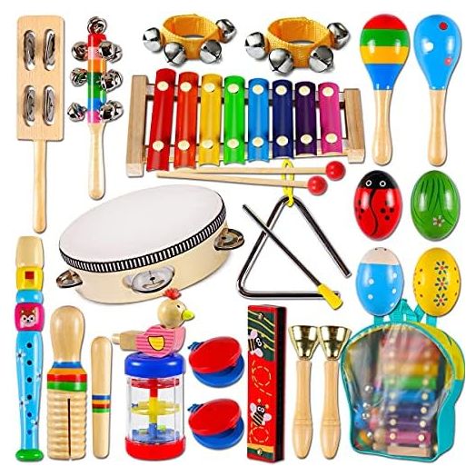 LOOIKOOS Toddler Musical Instruments,Wooden Percussion Instruments Toy for Kids Baby Preschool Educational Musical Toys Set for Boys and Girls with Storage Bag
