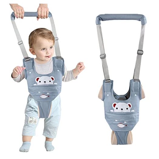 Ocanoiy Baby Walking Harness Handheld Baby Walker Assistant Belt Adjustable Toddler Infant Walker Safety Harnesses Standing Up Walking Learning Helper with Detachable Crotch for 9-24 Month Old (Blue)