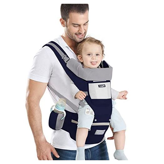 Ocanoiy Baby Carrier Newborn to Toddler Baby Wrap Carrier with Hip Seat Lumbar Support Adjustable One Size Fits All Toddler Infant Baby Holder Carrier 360 All Seasons (Dark Blue)