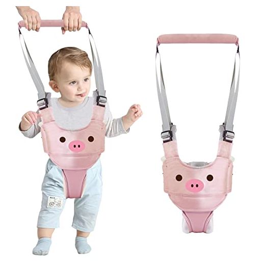 Ocanoiy Baby Walking Harness Handheld Baby Walker Assistant Belt Adjustable Toddler Infant Walker Safety Harnesses Standing Up Walking Learning Helper with Detachable Crotch for 9-24 Month (Pink Pig)