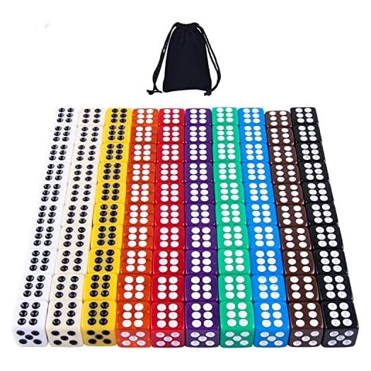 AUSTOR 100 Pieces 12mm Dices 6 Sided Game Dice Set Square Corner Dice with a Drawstring Pouch