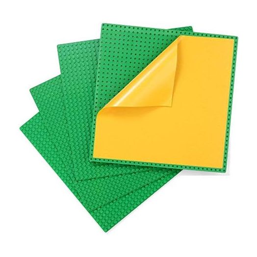 Peel-and-Stick Baseplates, Self Adhesive Building Brick Plates, Compatible with All Major Brands - 4 Pack (10" x 10") (Green)