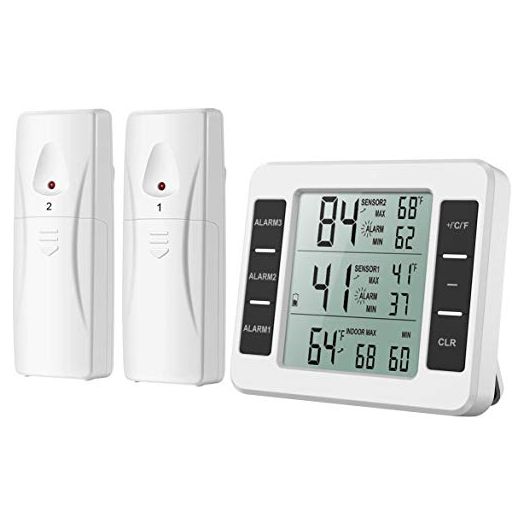 AMIR Refrigerator Thermometer, Wireless Indoor Outdoor with Audible Alarm