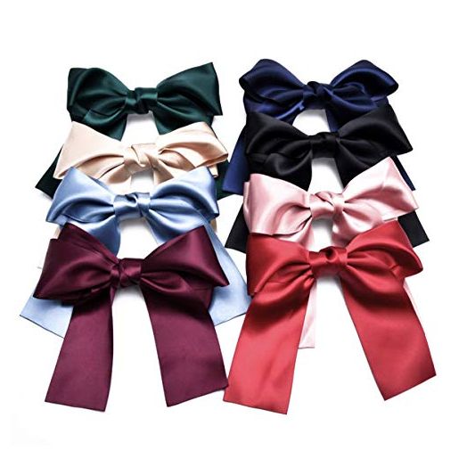 Set of 8 Big Satin Solid Ribbon French Barrette Large Big Huge Soft Silky Hair Bow Clip Bow Hair Clips Women Barrettes