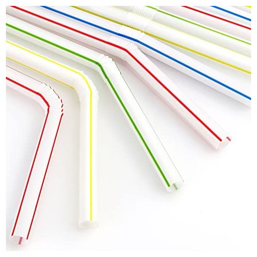 200 Bendable Straws, Flexible Straws, Striped Fun Colorful Drinking Straw, Disposable