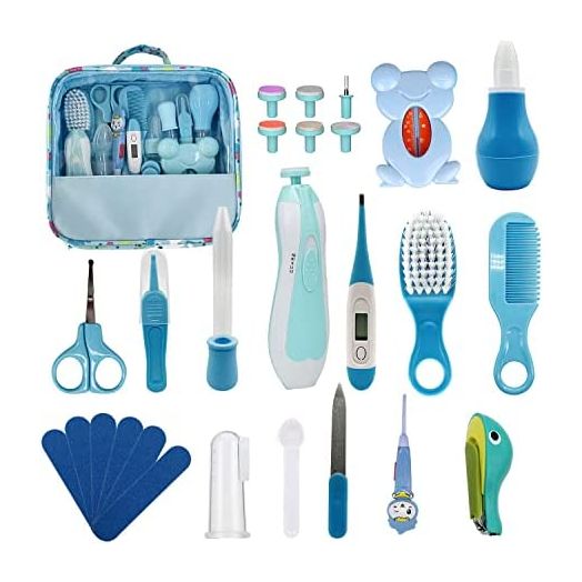 Baby Healthcare and Grooming Kit, 26 in 1 Baby Electric Nail Trimmer Set Newborn Nursery Health Care Set for Newborn Infant Toddlers Baby Boys Girls Kids Haircut Tools (Blue)